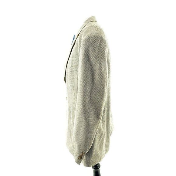 Adolfo Silk Wool 3 Button Sport Coat 44R Black Tan Nailshead Check - Picture 4 of 12